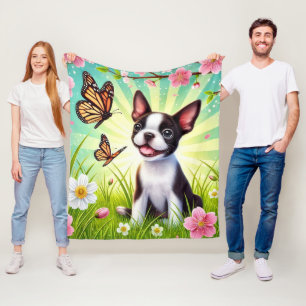 Schattigee puppy met bloemen en vlinders fleece deken