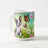 Schattigee puppy met bloemen en vlinders koffiemok (Voorkant links)
