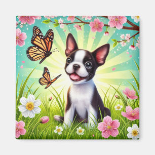 Schattigee puppy met bloemen en vlinders magneet
