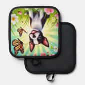 Schattigee puppy met bloemen en vlinders pannenlap (Voorkant / Achterkant)