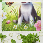 Schattigee puppy met bloemen en vlinders theedoek (Gevouwen)