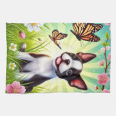 Schattigee puppy met bloemen en vlinders theedoek (Horizontaal)