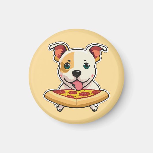 Schattigee Puppy met een plakje pizza Magneet (Voorkant)