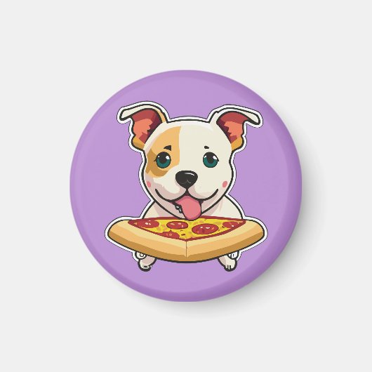 Schattigee Puppy met een plakje pizza Magneet (Voorkant)