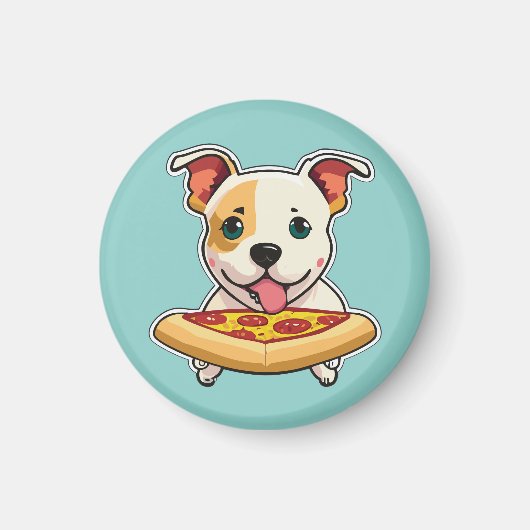 Schattigee Puppy met een plakje pizza Magneet (Voorkant)