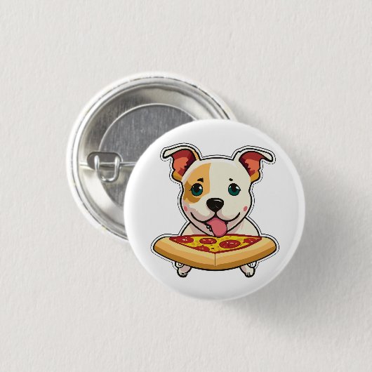 Schattigee Puppy met een plakje pizza Ronde Button 3,2 Cm (Voorkant /achterkant)