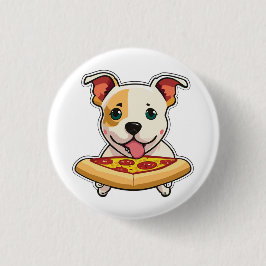 Schattigee Puppy met een plakje pizza Ronde Button 3,2 Cm
