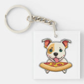 Schattigee Puppy met een plakje pizza Sleutelhanger (voorkant)