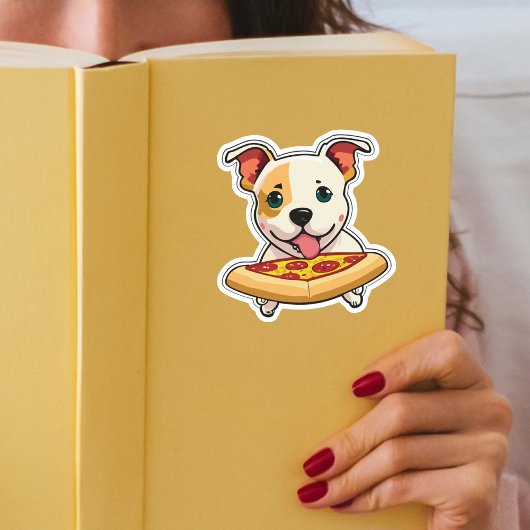Schattigee Puppy met een plakje pizza Sticker