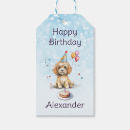 Schattigee puppy met feest Pet verjaardag Cadeaulabel