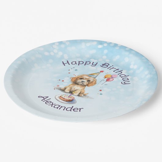 Schattigee puppy met feest Pet verjaardag Papieren Bordje (Gekanteld)