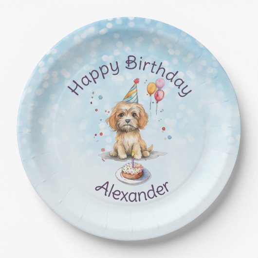 Schattigee puppy met feest Pet verjaardag Papieren Bordje (Voorkant)