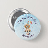 Schattigee puppy met feest Pet verjaardag Ronde Button 5,7 Cm (Voorkant /achterkant)