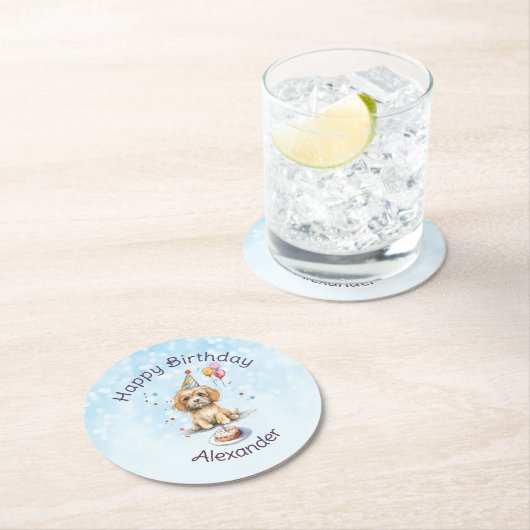 Schattigee puppy met feest Pet verjaardag Ronde Kartonnen Onderzetter (Insitu)