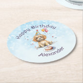 Schattigee puppy met feest Pet verjaardag Ronde Kartonnen Onderzetter (Gebogen)