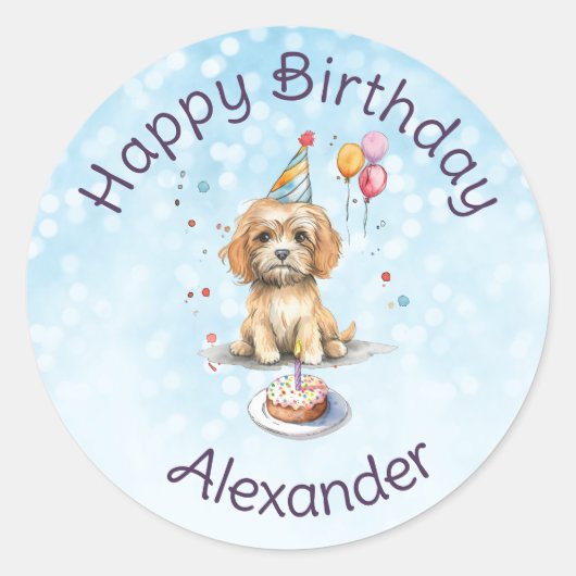 Schattigee puppy met feest Pet verjaardag Ronde Sticker (Voorkant)