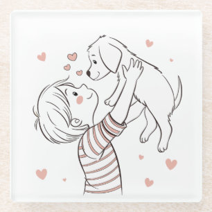 Schattigee puppy met Happy Kind Cartoon Glazen Onderzetter
