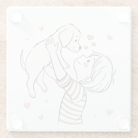 Schattigee puppy met Happy Kind Cartoon Glazen Onderzetter (Achterkant)