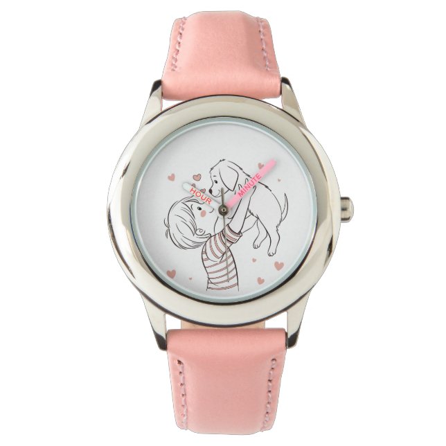 Schattigee puppy met Happy Kind Cartoon Horloge (Voorkant)