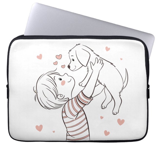 Schattigee puppy met Happy Kind Cartoon Laptop Sleeve (Voorkant)