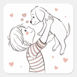Schattigee puppy met Happy Kind Cartoon Vierkante Sticker