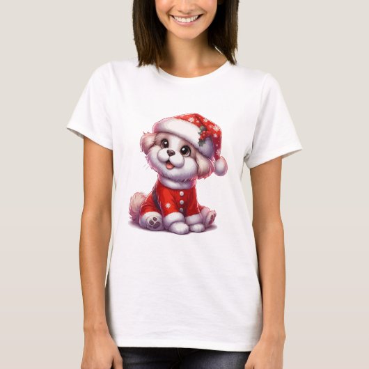 Schattigee puppy met kerstmuts t-shirt (Voorkant)