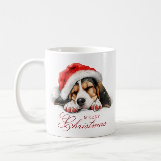 Schattigee puppy met kerstmuts Vrolijk kerstfeest Koffiemok (Links)