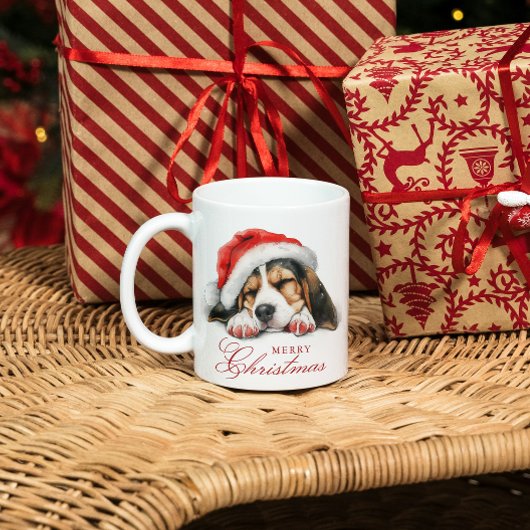 Schattigee puppy met kerstmuts Vrolijk kerstfeest Koffiemok