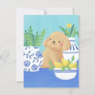 Schattigee puppy met Planten, citroenen en bloemen Briefkaart