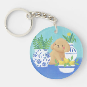 Schattigee puppy met Planten, citroenen en bloemen Sleutelhanger