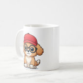 Schattigee puppy met rood Pet en een bril | striph Koffiemok (Voorkant links)