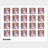 Schattigee puppy met roze oren vierkante sticker (Vel)
