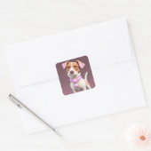 Schattigee puppy met roze oren vierkante sticker (Envelop)