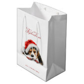 Schattigee Puppy met Santa hat Custom Name White Medium Cadeauzakje (Voorkant Gekanteld)