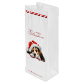 Schattigee Puppy met Santa hat Custom Name White Wijn Cadeautas (Achterkant Gekanteld)