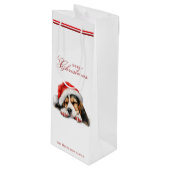 Schattigee Puppy met Santa hat Custom Name White Wijn Cadeautas (Voorkant Gekanteld)