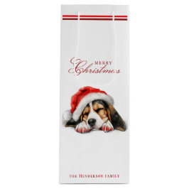Schattigee Puppy met Santa hat Custom Name White Wijn Cadeautas