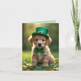 Schattigee puppy met St. Patrick's outfit, shamroc Feestdagen Kaart
