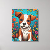 Schattigee Puppy met Whimsical Folk Art Flowers Canvas Afdruk (Voorkant)