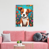 Schattigee Puppy met Whimsical Folk Art Flowers Canvas Afdruk (Insitu (Woonkamer))
