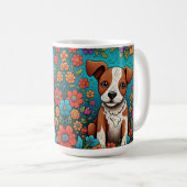 Schattigee Puppy met Whimsical Folk Art Flowers Koffiemok (Voorkant rechts)