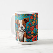 Schattigee Puppy met Whimsical Folk Art Flowers Koffiemok (Voorkant links)
