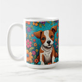 Schattigee Puppy met Whimsical Folk Art Flowers Koffiemok (Links)