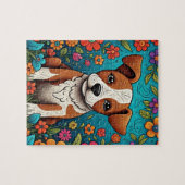 Schattigee Puppy met Whimsical Folk Art Flowers Legpuzzel (Horizontaal)