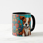 Schattigee Puppy met Whimsical Folk Art Flowers Mok (Voorkant rechts)