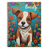 Schattigee Puppy met Whimsical Folk Art Flowers Notitieboek (Voorkant)