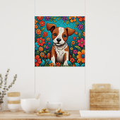 Schattigee Puppy met Whimsical Folk Art Flowers Poster (Keuken)