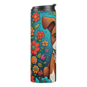 Schattigee Puppy met Whimsical Folk Art Flowers Thermosbeker (Gedraaid links)