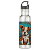 Schattigee Puppy met Whimsical Folk Art Flowers Waterfles (Voorkant)