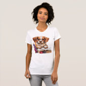 Schattigee Puppy op boeken met bril T-shirt (Voorkant volledig)